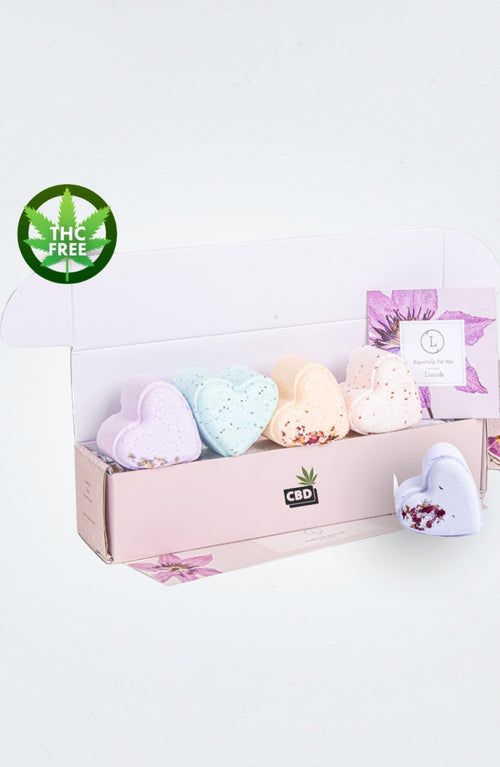 CBD -  5 Hearts Shaped Shower Steamers/ fizzies with CBD - in a Gift Box - Can be personalized. (THC free)